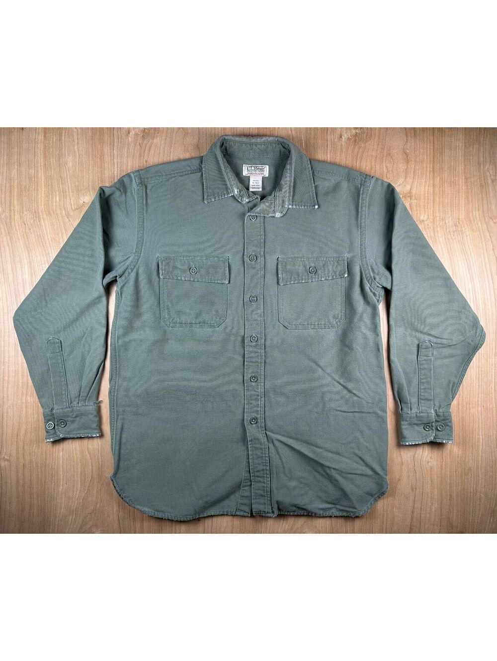 Vintage 90s LL Bean Chamois button up shirt medium 100% cotton frayed workwear